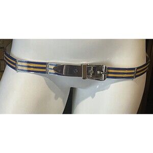 GUCCI Metal/Enamel Buckle Hip Belt Vintage 70s Blue Yellow Stripe